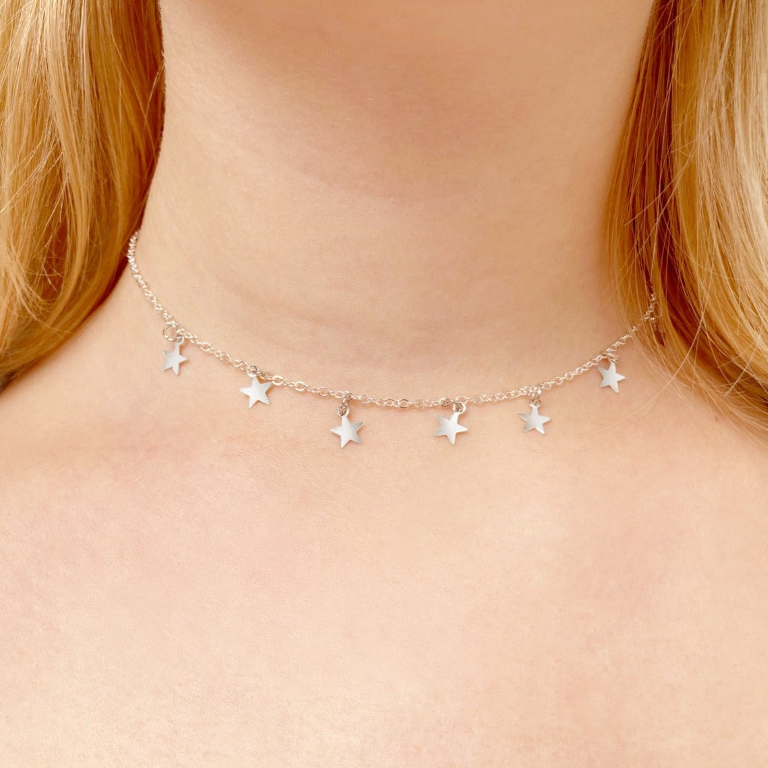 Silver star choker sale